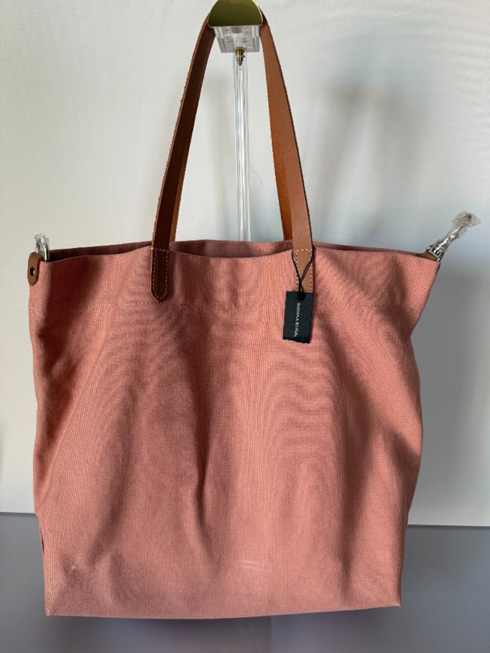NWT Banana Republic Coral Canvas Tote Leather Handles Shoulder Bag